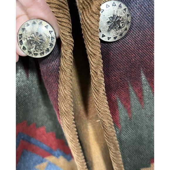 Vtg Jones New York Med Sport Aztec Western Print Open Front Coat Brushed Denim - Picture 5 of 6